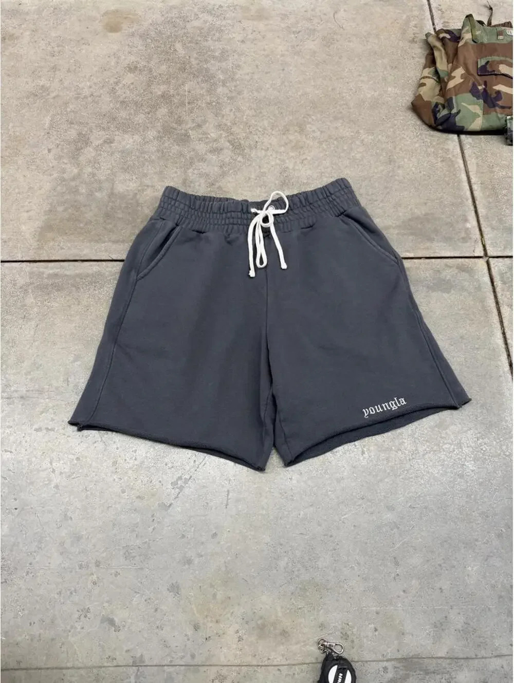 youngla grey and white sweat shorts size xl